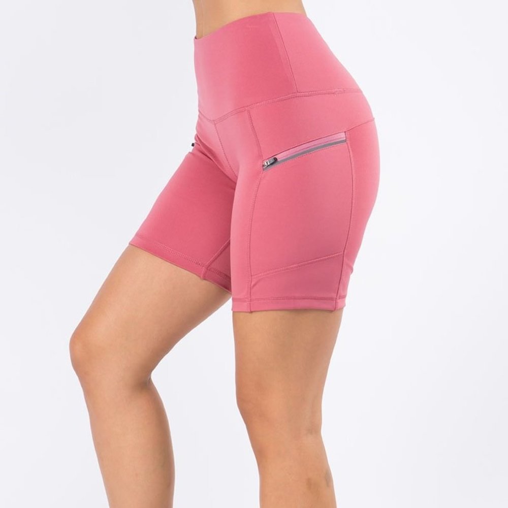 Pink Bike Shorts with Reflective Detail and Zippered Phone Pocket